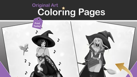 Printable Grayscale Coloring Pages for Adults | Halloween Female Witch Coloring Pages