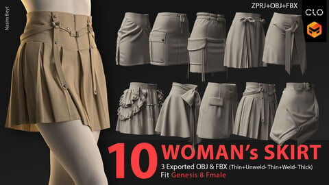 10 WOMAN'S SKIRT PACK (VOL.02). CLO3D, MD PROJECTS+OBJ+FBX