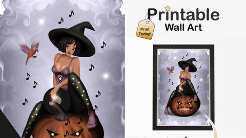 Halloween Printable Witch Wall Art | Original Female Art Work Print