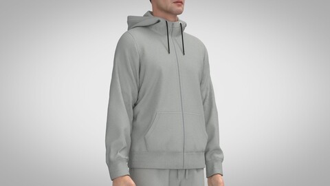 Men Zip-up Hoodie - Mock-neck, Marvelous Designer, Clo3D +fbx, obj