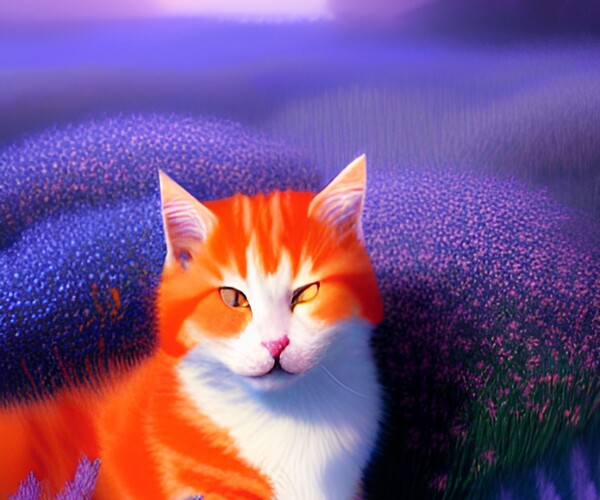 ArtStation - fluffy orange cat sleeping in a field of blue flowers ...