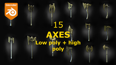 15 AXES Low poly and high poly