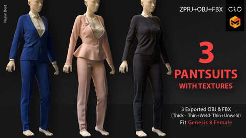 Women's pantsuit pack (VOL.01). Marvelous Designer/Clo3D project file+OBJ,FBX