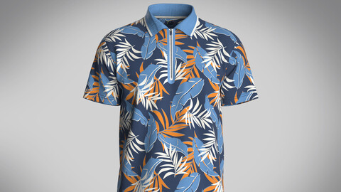 Men's blue Printed Polo Shirt