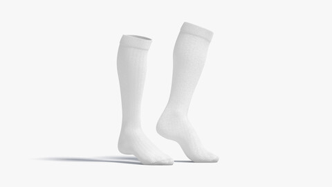 White Knee High Socks stand on tiptoe - fabric sox pair