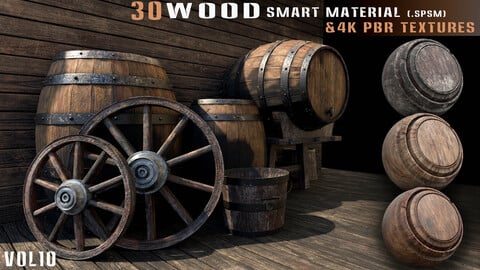 30 wood smart material + 4k PBR textures - Vol 10