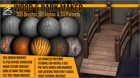 Wood And Bark Maker 305 ZBrush Brushes 65 Alphas And 50 Patterns