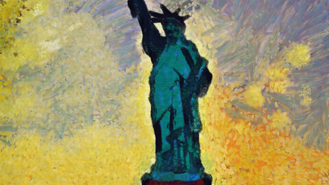 Statue of liberty at the sunset