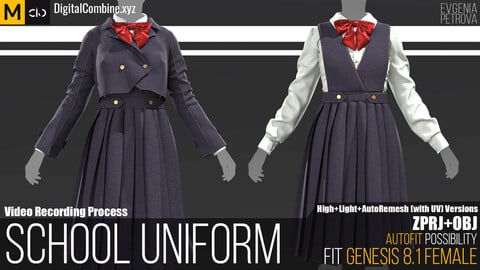 School uniform Marvelous designer projects + OBJ+Video