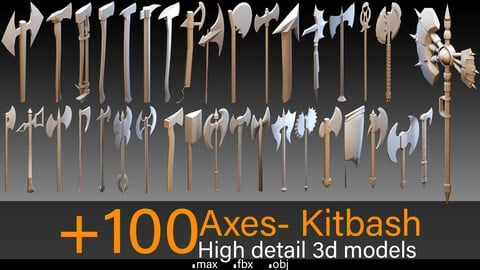 +100 Axes- Kitbash- High detail 3d models