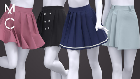 Pleated Skirts/Marvelous Designer/Clo3D+OBJ