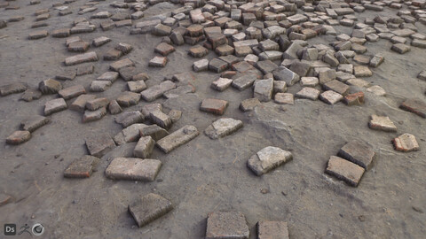 PBR - RUBBLE BRICK DEBRIS PILE ON DRY CONCRETE - 4K MATERIAL + SBS GRAPH