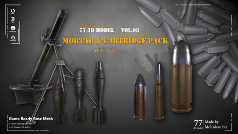 77 cartridge & Mortar WW12 Base Mesh - VOL 03 (Game Ready)