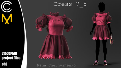 Dress 7_5. Marvelous Designer/Clo3d project + OBJ.