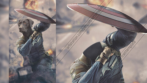 Labrador Dog Captain America Is Fighting - Pet Portrait Template - PSD File