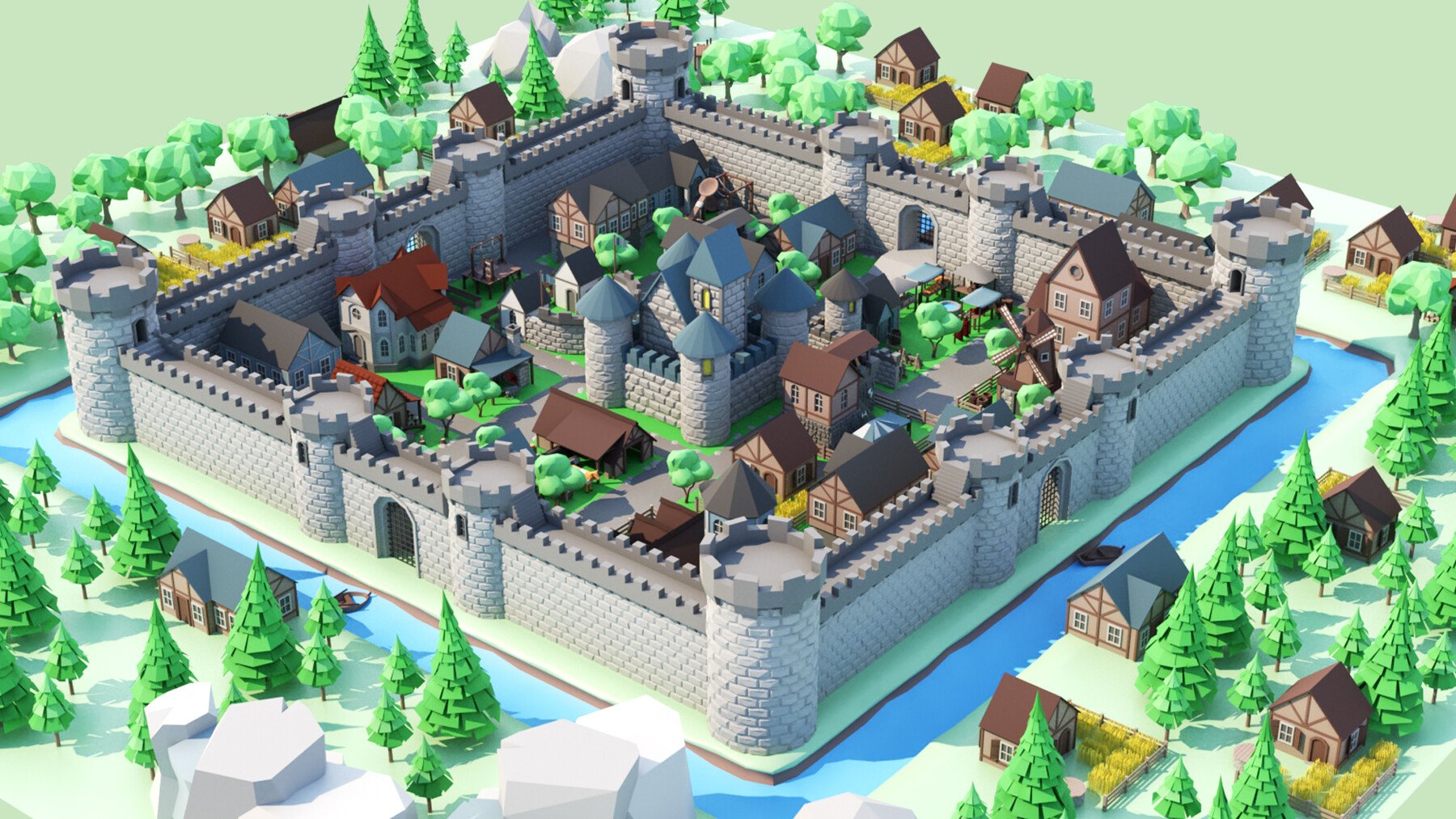 ArtStation - Tile pack castle Low-poly 3D model | Game Assets