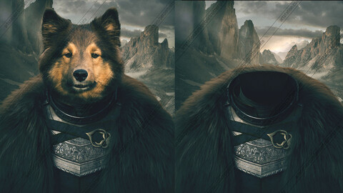 Dog Warrior Wearing Fur Coat - Pet Portrait Template - PSD File