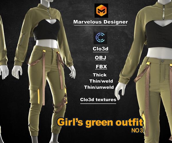 ArtStation - Green girl's outfit | Game Assets