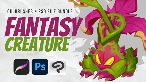 Oil Brushes + Photoshop File Breakdown Bundle. Fantasy Forest Creature | Clip Studio Paint
