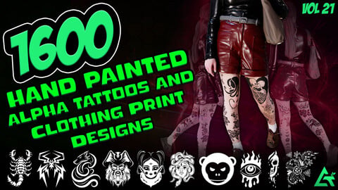 1600 Hand Painted Alpha Tattoos and Clothing Print Designs (MEGA Pack) - Third version of Alpha Tattoos - Vol 21