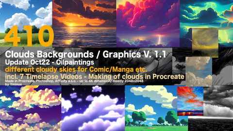 410 Illustrations - Cloudy Skies - Ressource for Comics and Manga - from InkArt to Epic Drawings