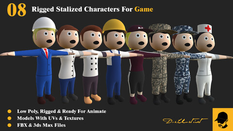 8 Rigged stalized Characters for Game