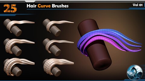 25 Hair Curve Brushes at Zbrush Vol 01