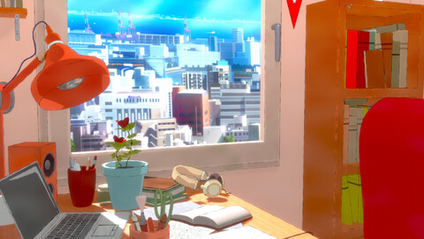 Blender 3d anime style lofi room