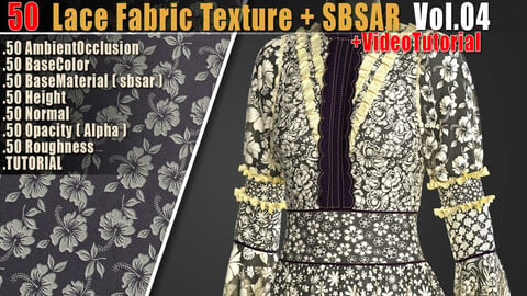 50 Lace Fabric Texture + Sbsar + VideoTutorial Vol04