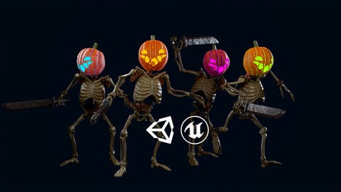 Pumpkin Skeleton - Rigged - Animated - Game Ready