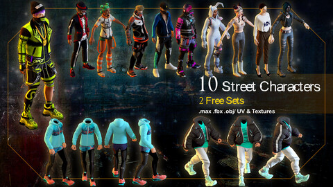 10 Street Characters_ 2 Free Sets_ 3d model
