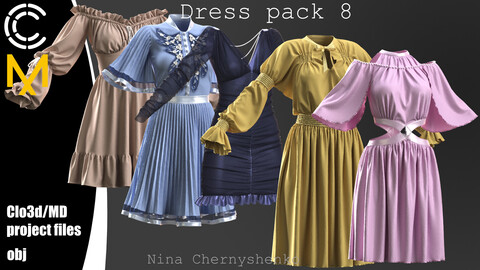 Dress pack 8. Marvelous Designer/Clo3d project + OBJ.
