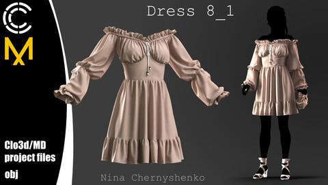 Dress 8_1. Marvelous Designer/Clo3d project + OBJ.