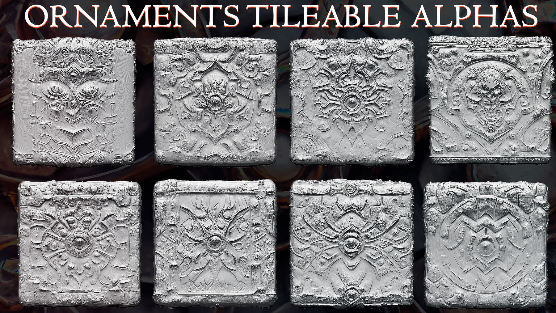 Ornaments Tileable Alphas (Displacement Maps) for ZBrush, Blender, Substance Painter vol.2 preview 2