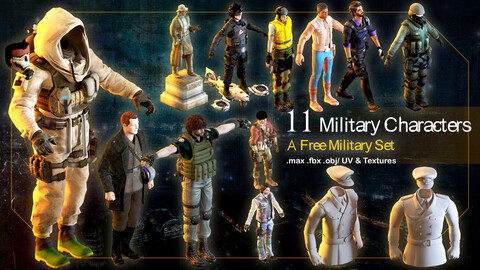 11 Military Characters_ A Free Military set_ 3d model