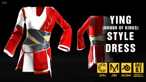 Ying style dress (Honor of kings). Marvelous designer/Clo3D project file + OBJ + Blend