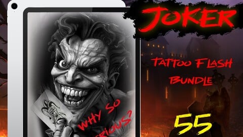 Procreate Joker tattoo flash bundle | Procreate stamps | Procreate flash | Tattoo flash