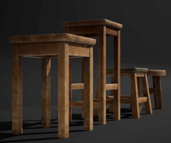 ArtStation Used Wooden Stools pack Game Assets