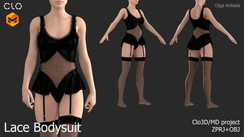 Lace Bodysuit.  Marvelous Designer/Clo3d project+OBJ