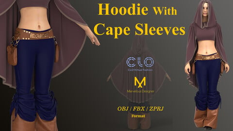 Hoodie with Cape Sleeves/ zprj/ obj/ fbx