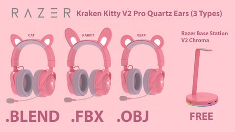 Kraken Kitty V2 Pro Quartz (3 Types) + Free Razer Base Station V2 Chroma 3D Model