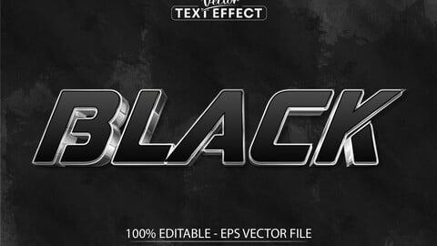 Black editable text effect, shiny silver metal text style