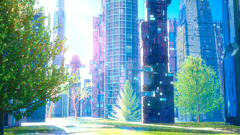 15 Sci-Fi High Detail Building with city Generator and sci-fi procedural material.