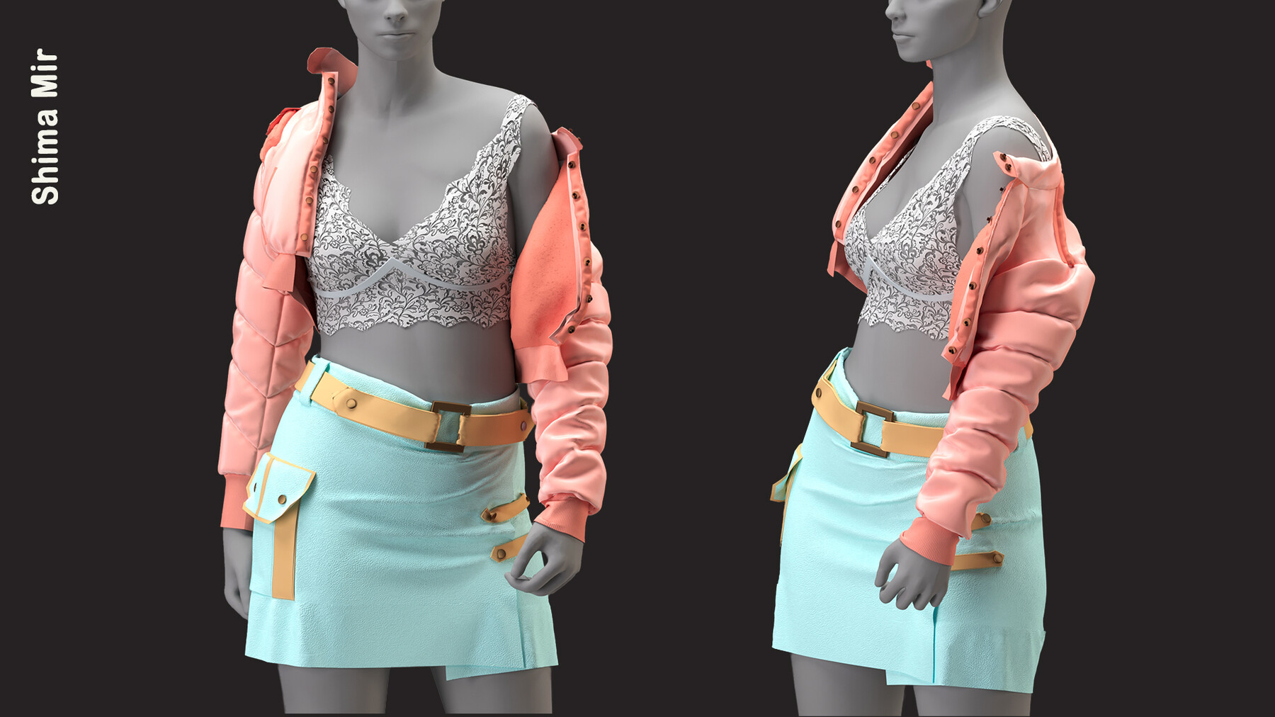 ArtStation - girl's outfit + jacket (Zprj ,Fbx ,Obj , Mtl , Max ...