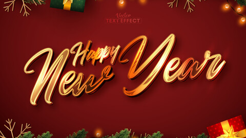 Happy New Year text effect, editable shiny gold text style