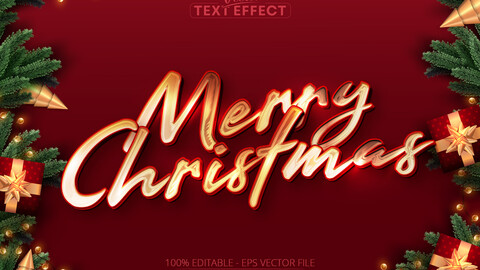 Merry Christmas text effect, editable shiny gold text style