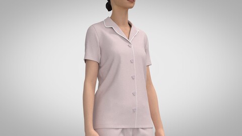 Women Short Sleeve Pajama, Marvelous Designer, Clo +obj, fbx