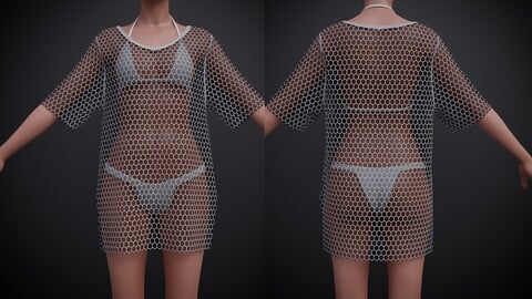 3D female swimsuit outfit - Bikini set and crotchet cover top