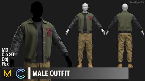 Male outfit / Bomber jacket / Pant / Shoes / Marvelous Designer / Clo 3D project