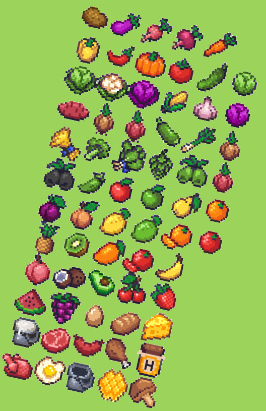 Fruits and Vegetables Pixel Art Icon Pack 